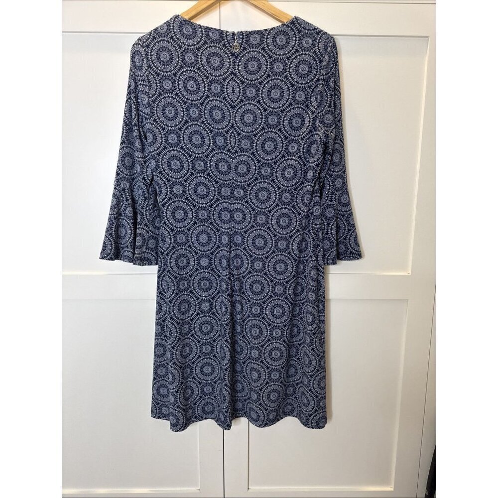 Tommy Hilfiger Navy Blue & White Medallion Print 3/4 Sleeve Back Zip Dress 10 - Picture 7 of 11
